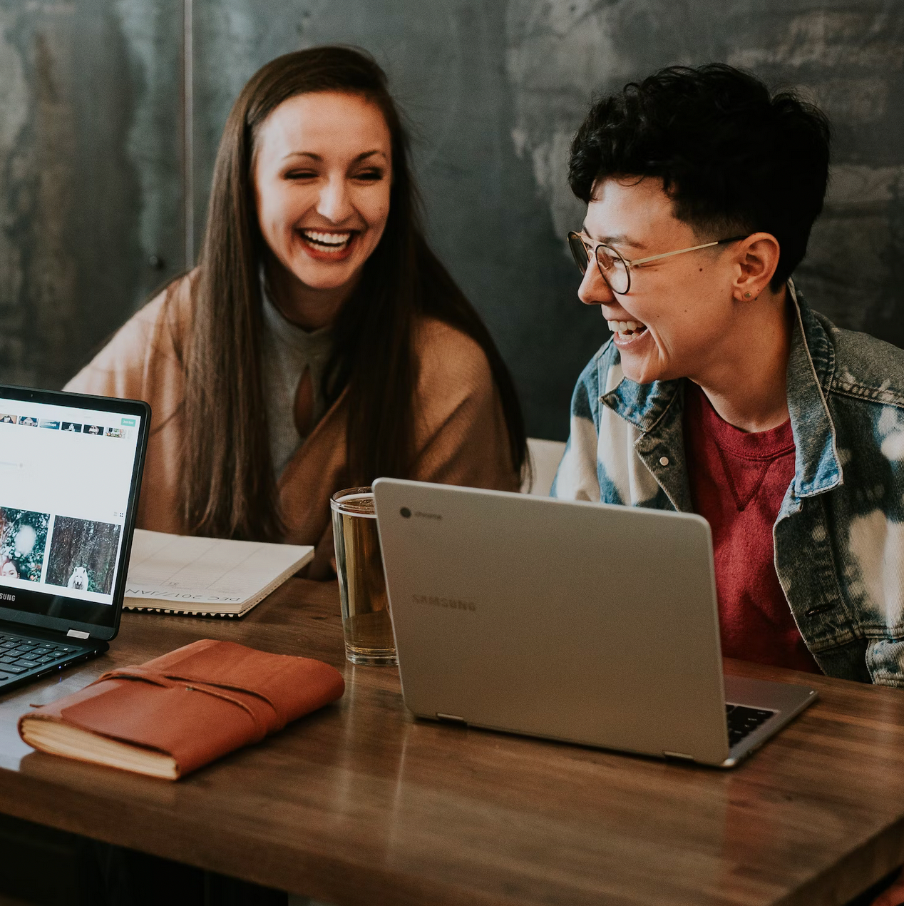 employees smiling in a relaxed office environment