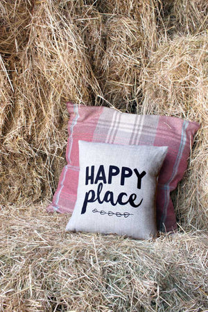 Irish Linen Gifts | Cushion | Irish Linen Throw Pillow - Happy Place - Itty Bitty Book Co Irish Linen Cushions, Positivity, gift