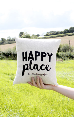 Irish Linen Gifts | Cushion | Irish Linen Throw Pillow - Happy Place - Itty Bitty Book Co Irish Linen Cushions, Positivity, gift