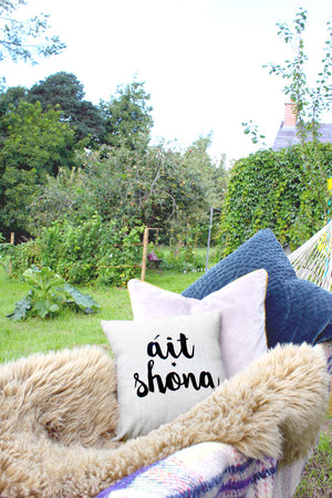 Irish Language Gifts | Cushion | Irish Linen Throw Pillow - Áit Shona - Itty Bitty Book Co Irish Linen Cushions, Positivity, gift