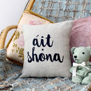 Irish Language Gifts | Cushion | Irish Linen Throw Pillow - Áit Shona - Itty Bitty Book Co Irish Linen Cushions, Positivity, gift