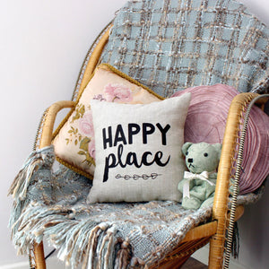 Irish Linen Gifts | Cushion | Irish Linen Throw Pillow - Happy Place - Itty Bitty Book Co Irish Linen Cushions, Positivity, gift