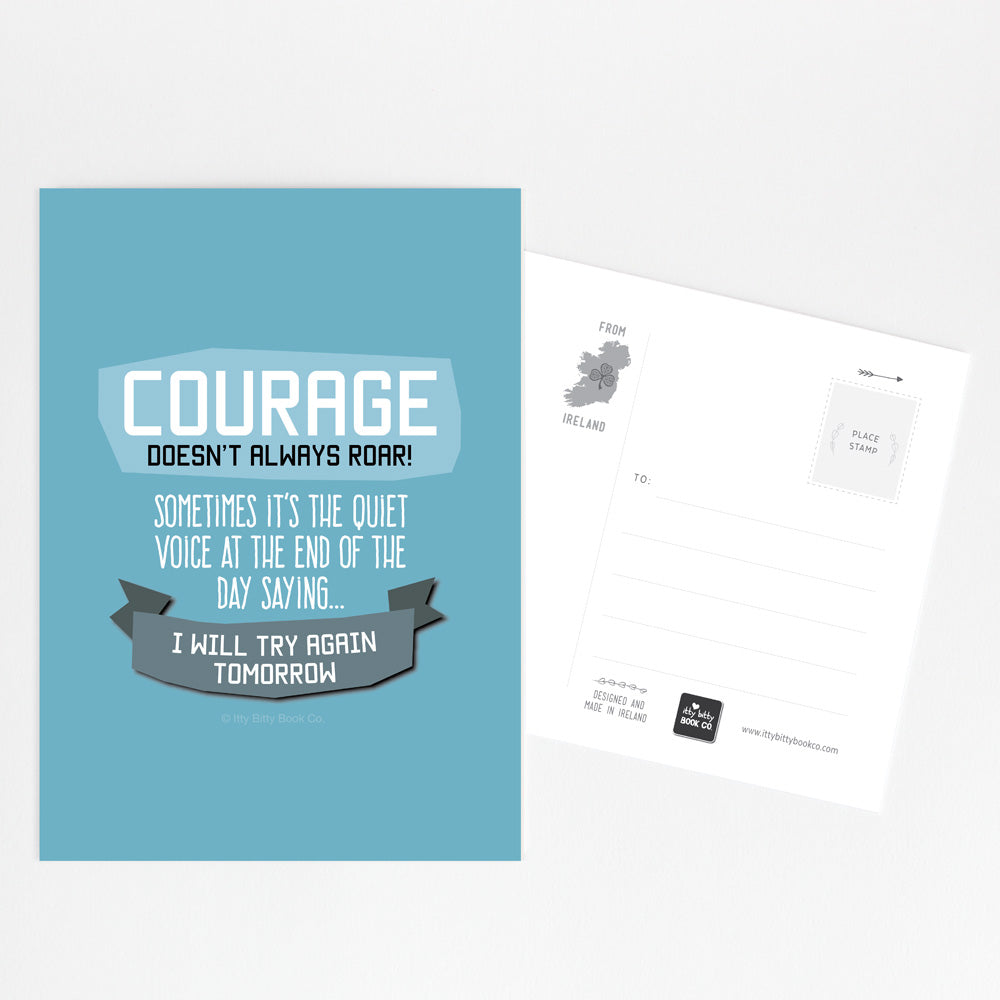 Encouraging Quote Postcard | Courage Doesn't Always Roar - Itty Bitty Book Co Inspirational Postcards & Postcard Sets, Positivity, gift