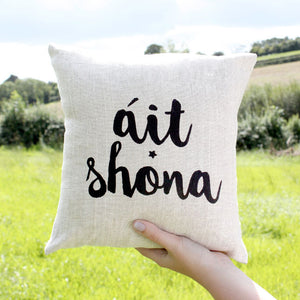 Irish Language Gifts | Cushion | Irish Linen Throw Pillow - Áit Shona - Itty Bitty Book Co Irish Linen Cushions, Positivity, gift
