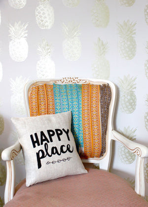 Irish Linen Gifts | Cushion | Irish Linen Throw Pillow - Happy Place - Itty Bitty Book Co Irish Linen Cushions, Positivity, gift