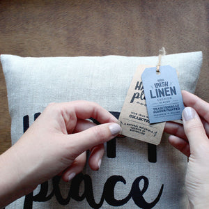 Irish Linen Gifts | Cushion | Irish Linen Throw Pillow - Happy Place - Itty Bitty Book Co Irish Linen Cushions, Positivity, gift