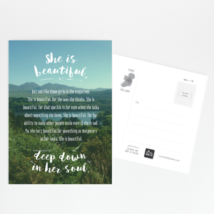 Inspirational Quote Postcard | She is Beautiful - Itty Bitty Book Co Inspirational Postcards & Postcard Sets, Positivity, gift
